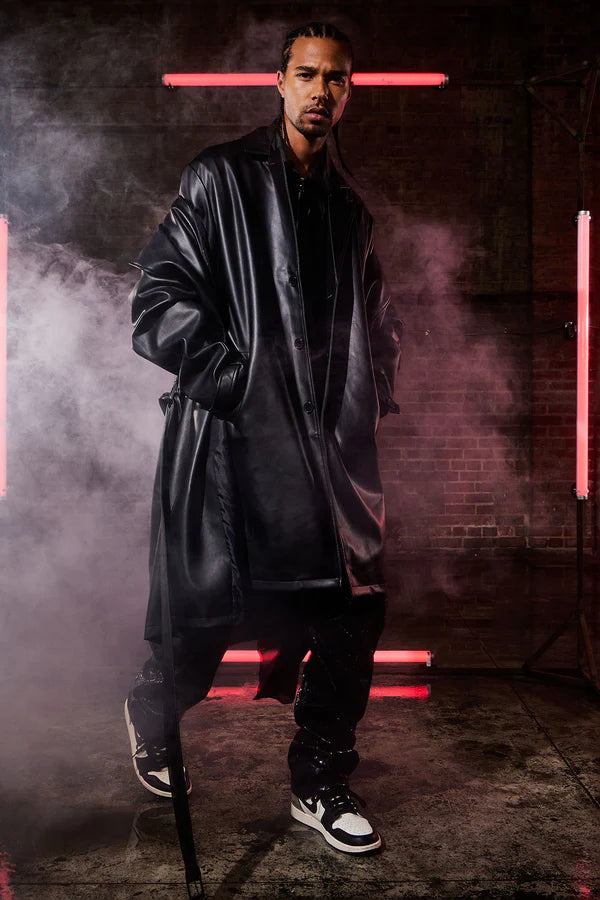 Men's Feeling Risky Double Breasted Leather Trench Coat