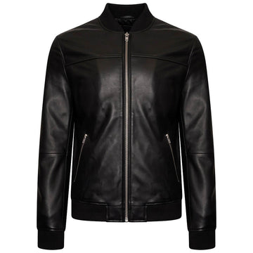 Men’s Black Fine Milled Leather Bomber Jacket