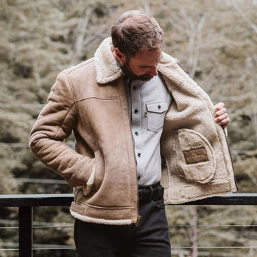 Herren Pelz & Shearling Lederjacke Braun