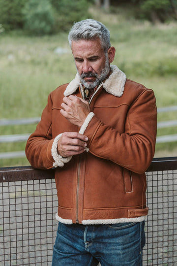 Herren Pelz & Shearling Lederjacke Hellbraun