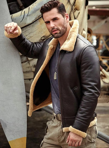 Herren-Lederjacke aus Pelz und Lammfell in Braun
