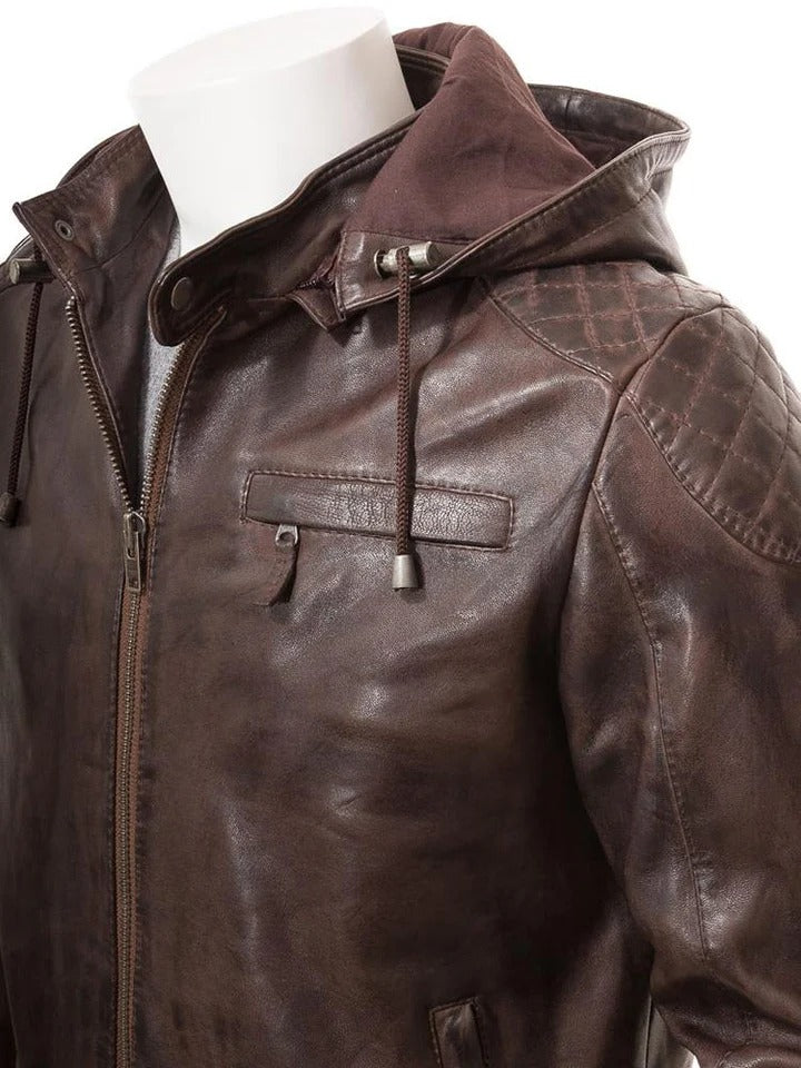 Chaqueta de cuero con capucha desmontable George Brown para hombre