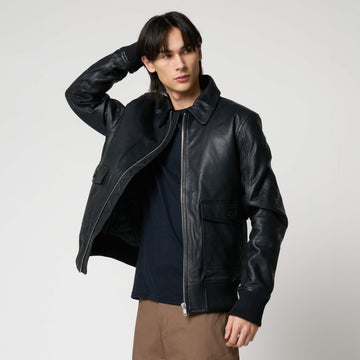 Men’s Goat Leather Patch Pocket Bomber Jacket