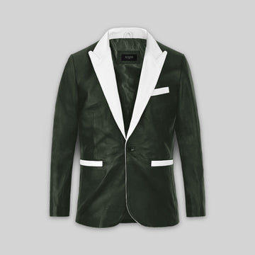 Men's Green Hampton Leather Blazer With White Stripes
