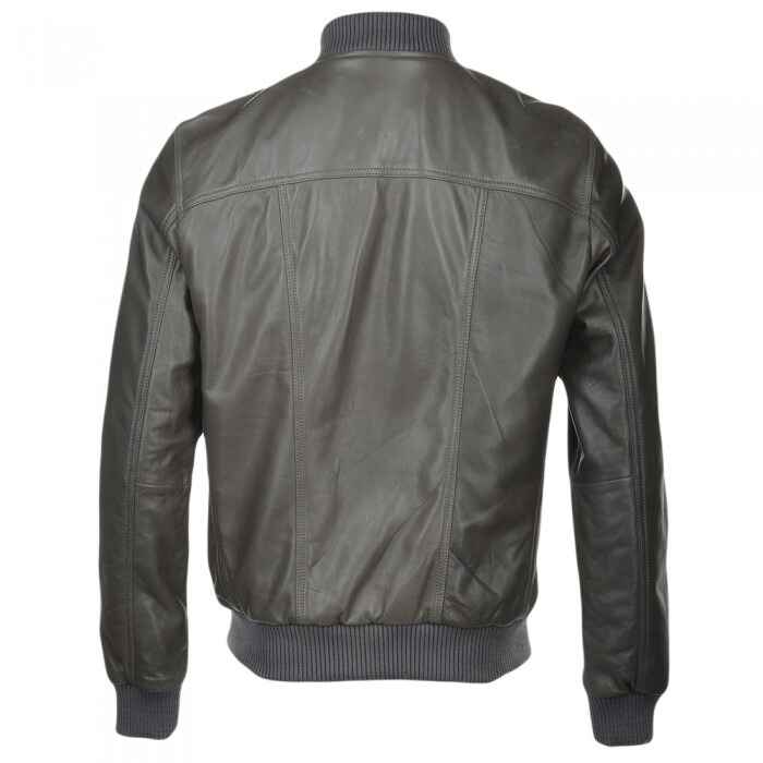 Chaqueta bomber de piel de cordero gris para hombre
