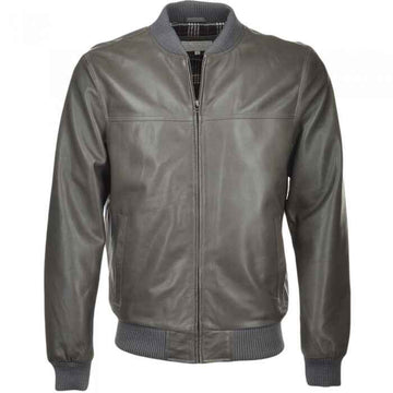 Men's Grey Lambskin Bomber Leather Jacket