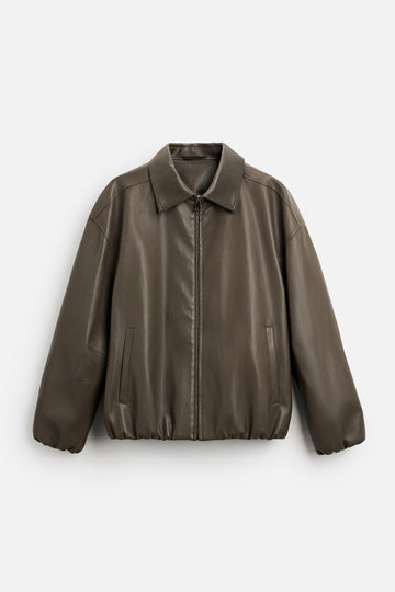 Men's Grey Simple Leather Jacket