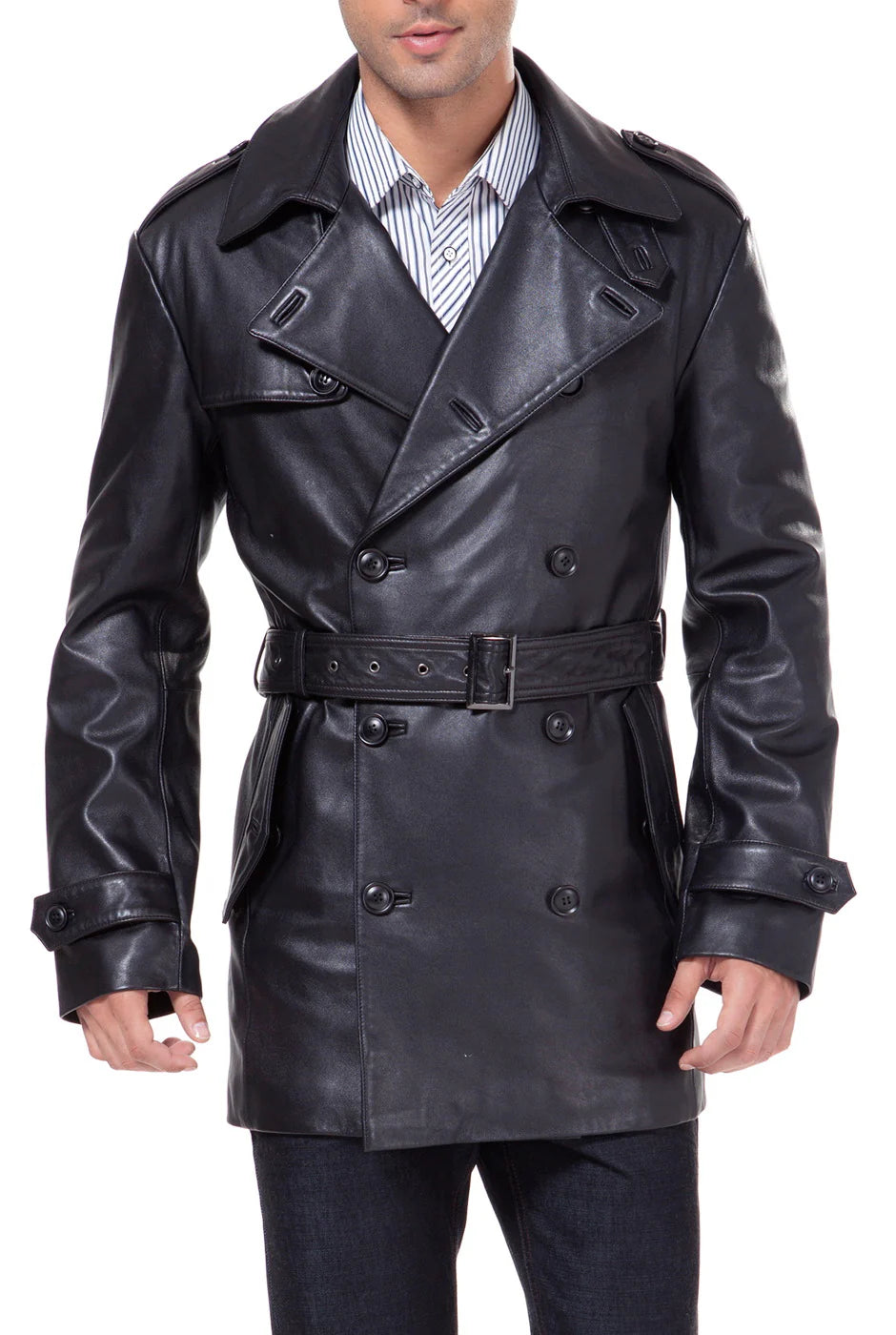 Men’s Lambskin Leather Belted Trench Coat