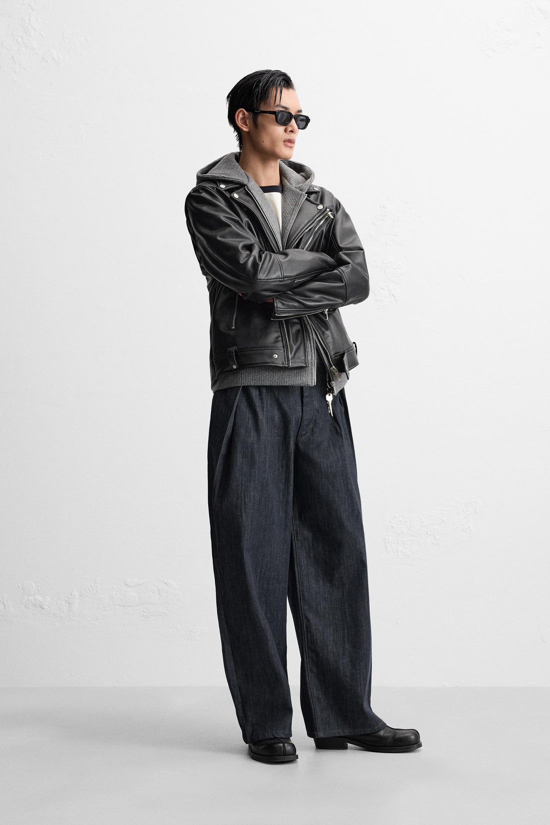 Men's Long Sleeves Black Leather Biker Jacket