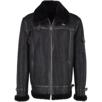 Luxuriöse Herren-Lederjacke im Aviator-Stil mit normaler Passform, Schaffell