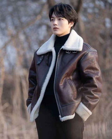 Men's Maroon Shearling Leather Jacket