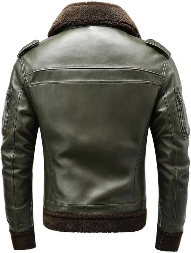 Chaqueta de aviador de piel de oveja estilo militar para hombre
