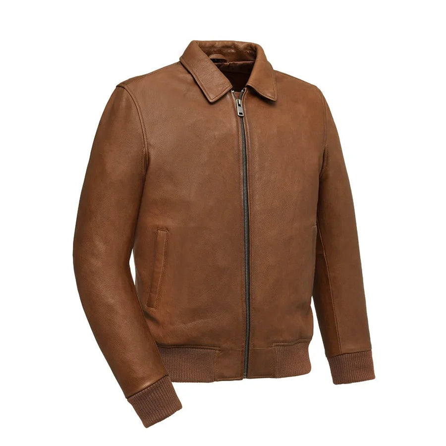 Herren Moto Bomber Lederjacke Braun