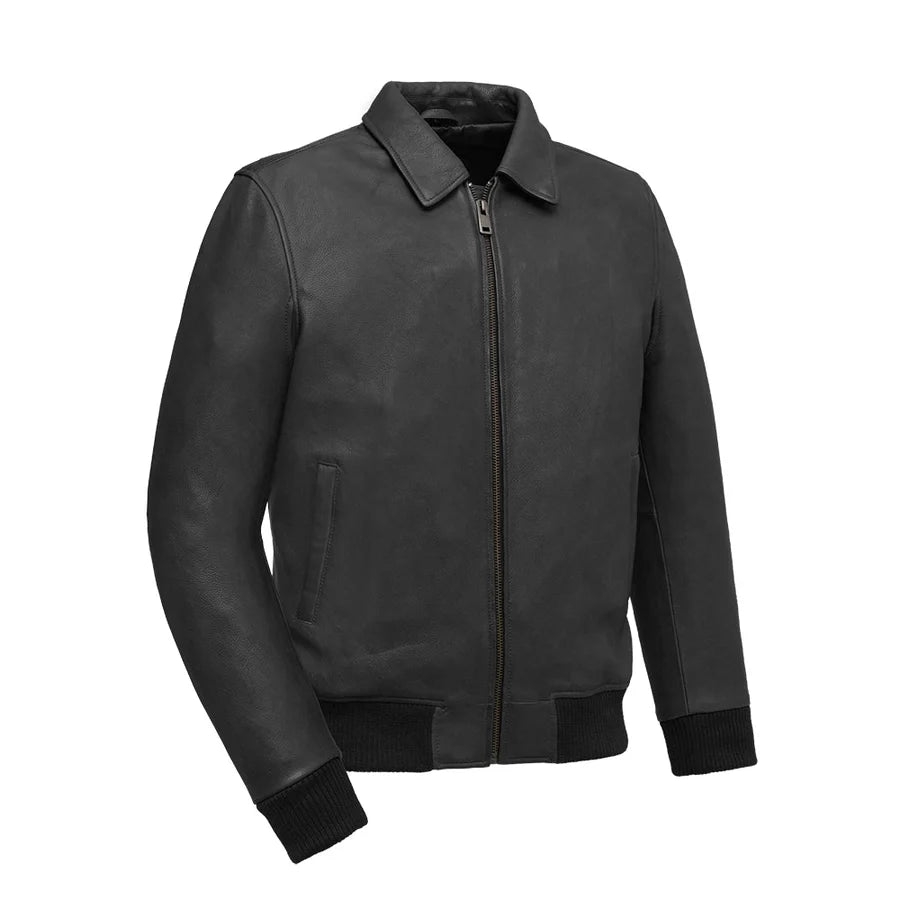 Herren Moto Bomber Lederjacke Schwarz