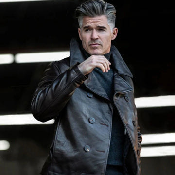 Men's Naval Short Leather Jacket in Black