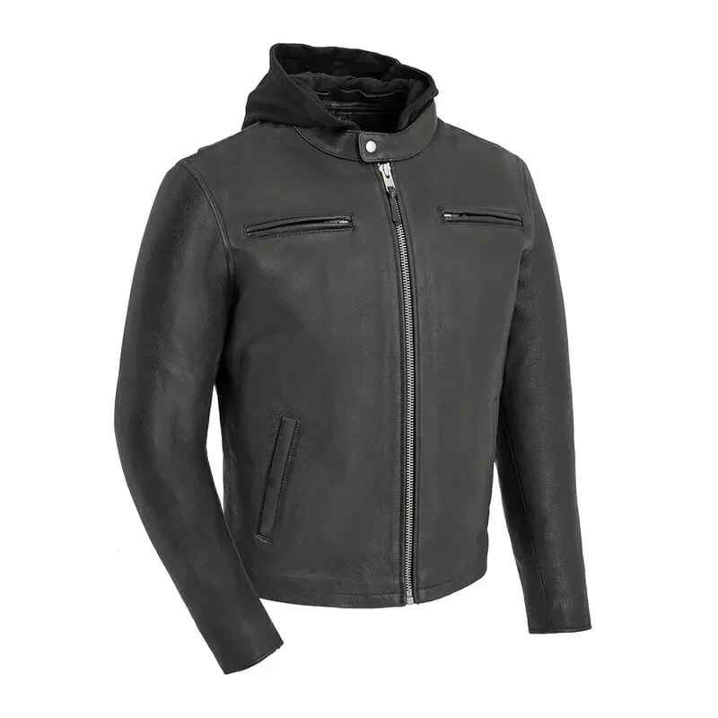 Herren-Motorradjacke „Open Road“ aus Leder mit Kapuze