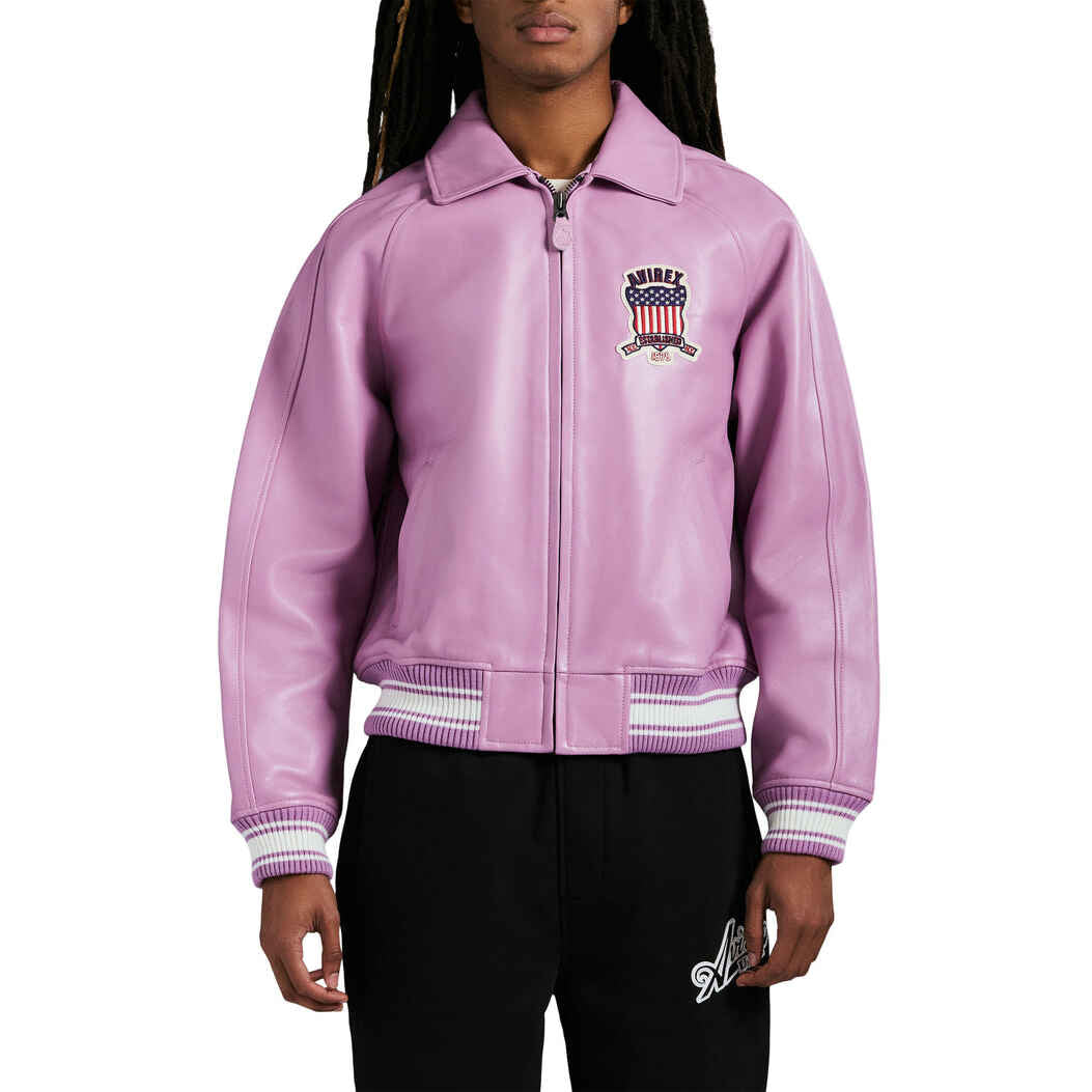 Men's Pink Icon Varsity Leather Bomber Jacket