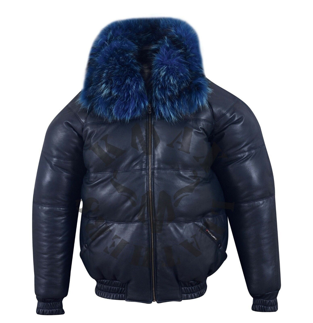 Herren Puffer Bomber Schaffell Lederjacke Abnehmbarer Waschbärpelzkragen & Kapuze