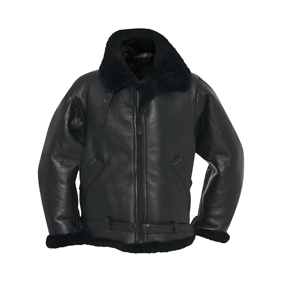 Men's R.A.F Sheepskin Bomber Fur Jacket in Black