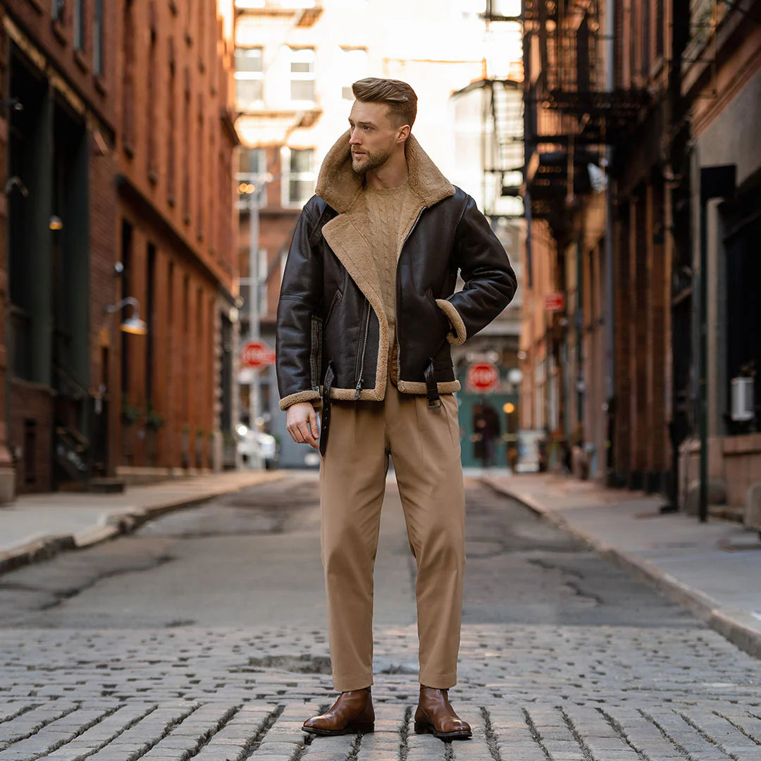 Men's RAF Fighter Weight Sheepskin Bomber Fur Jacket