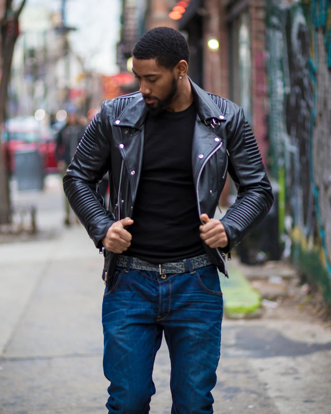 Men's RIBBLES Leather Motorcycle Jacket