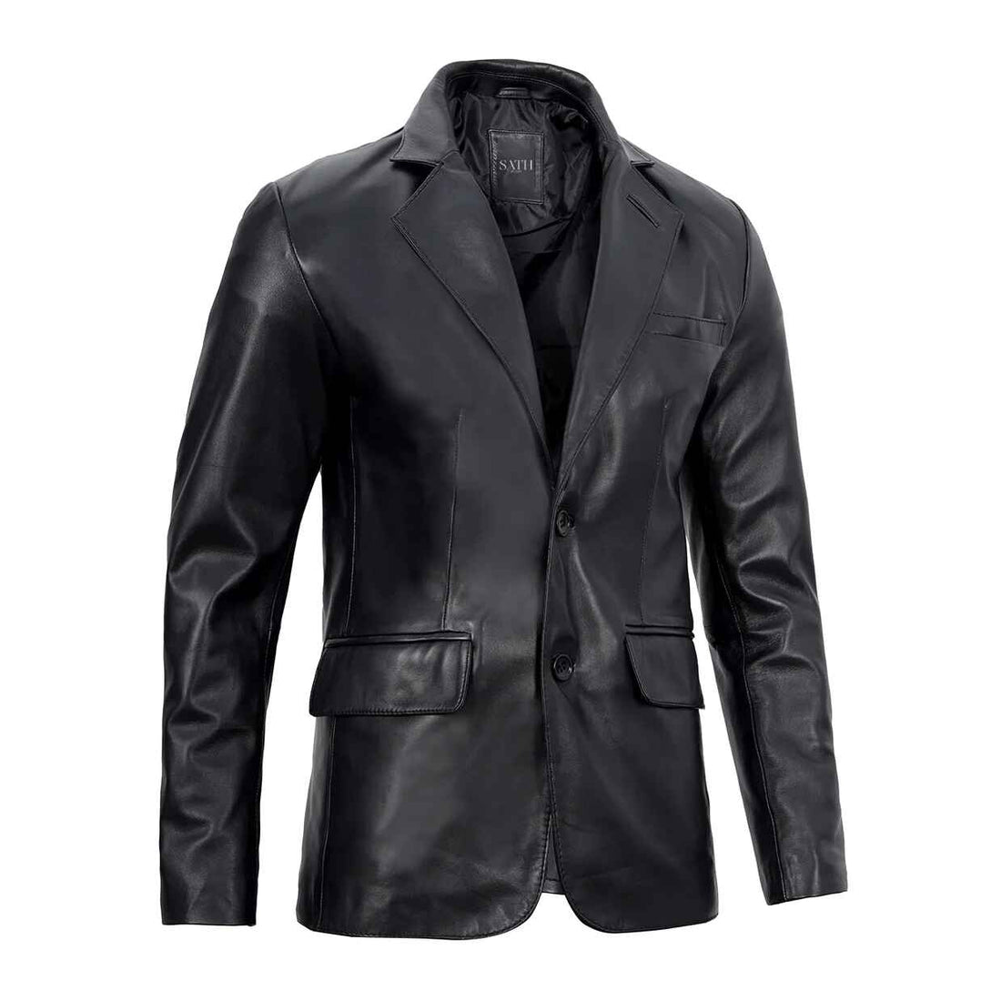 Men's Real Lambskin Black Notch Collar Leather Blazer