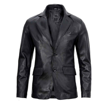 Men's Real Lambskin Black Notch Collar Leather Blazer