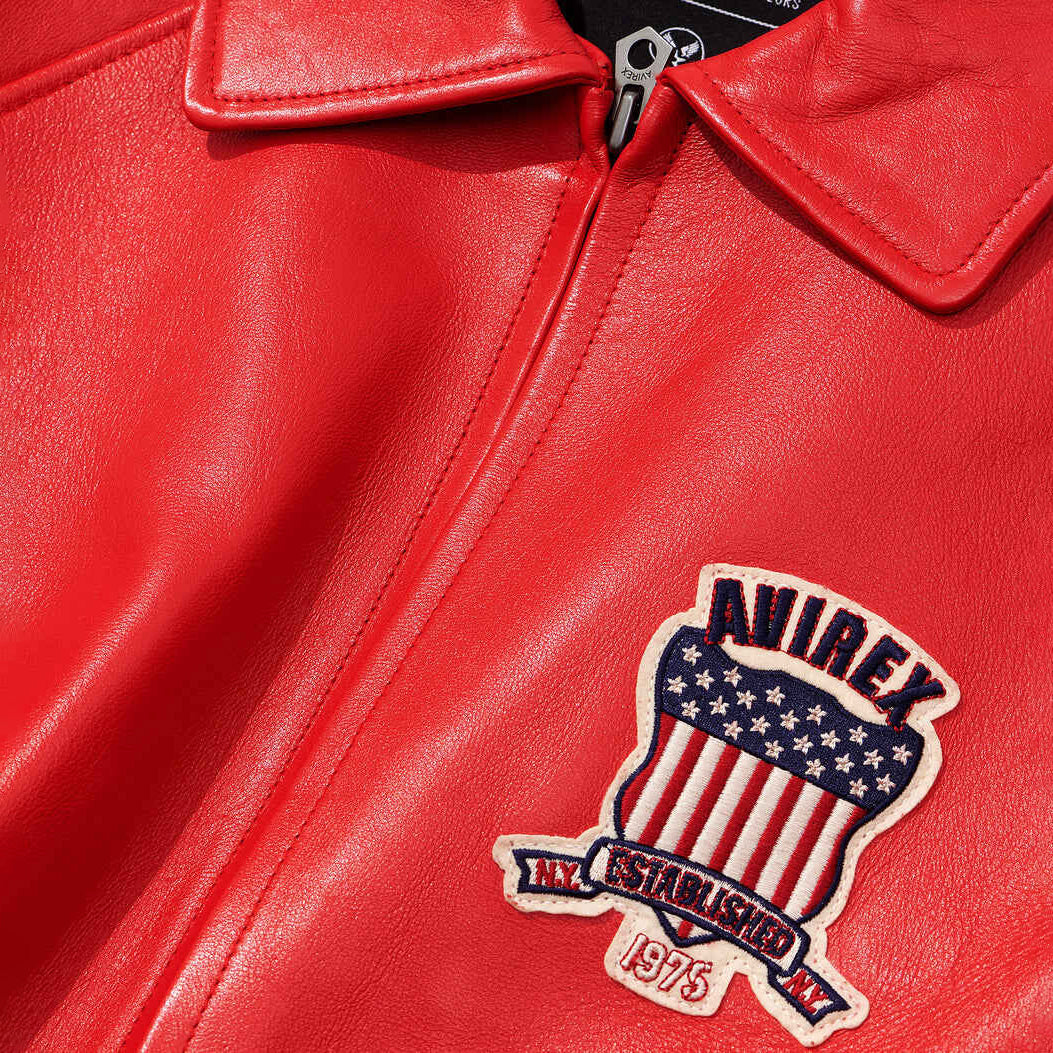 Men's Red Icon Varsity Leather Bomber Jacket
