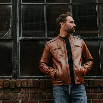 Men's Light Brown Leather Moto Jacket