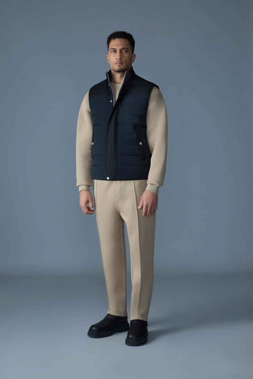Men's Ribbed Knit Collar Light Down Filled Quilted Vest