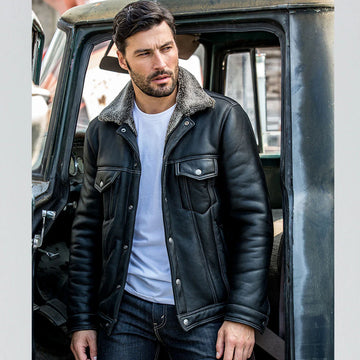 Herren Schaffell Midnight Trucker Pelz Lederjacke