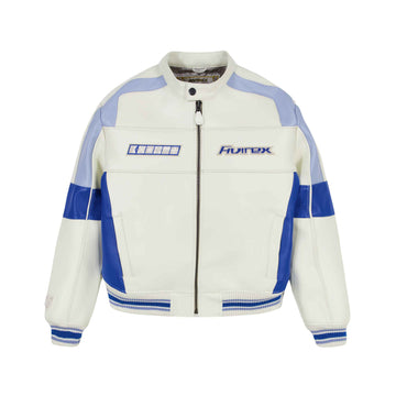 Men's Striped Rib Hem and Cuffs Varsity Leather Jacket