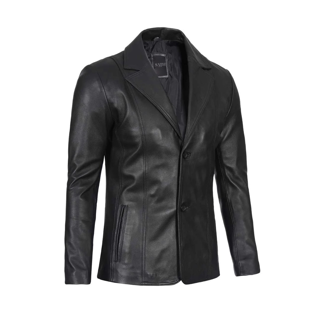 Men's Two Button Black Leather Blazer