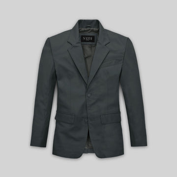 Men's Two Button Gray Leather Blazer