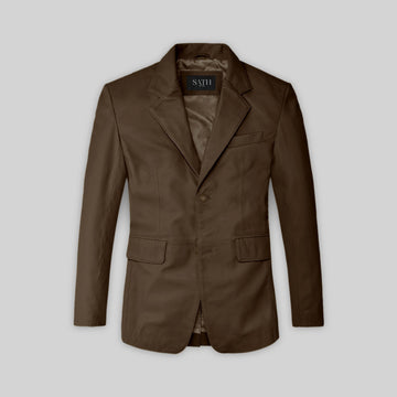 Men's Two Button Scottish Brown Leather Blazer