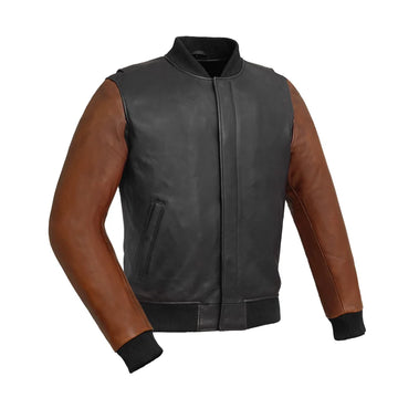 Men's Two Tone Willie Bomber Leather Jacket Light Brown/Black