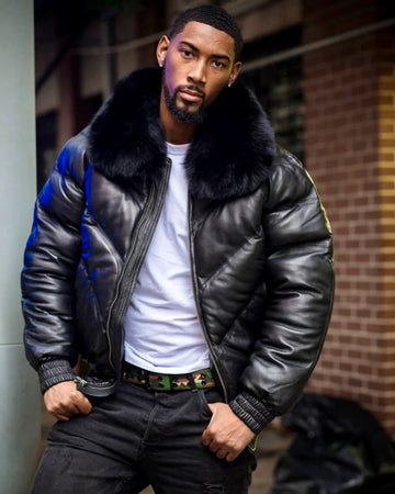 Men's V BOMBER- BLACK (BLACK FUR)