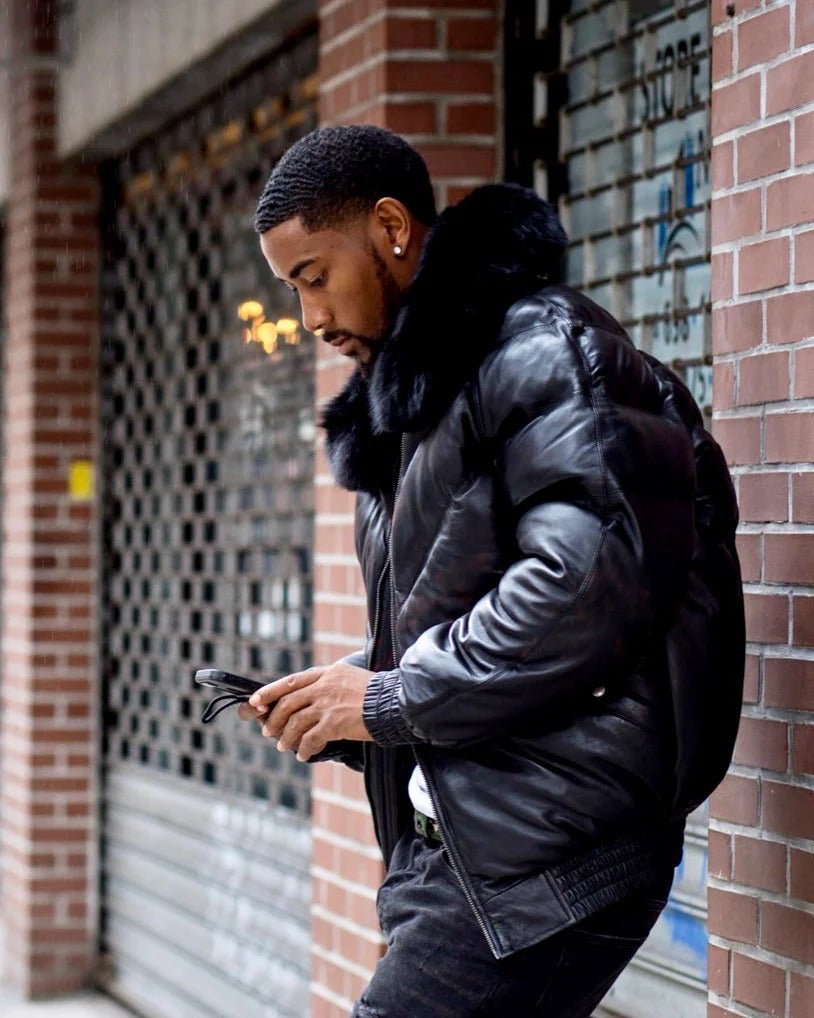 Herren V BOMBER - SCHWARZ (SCHWARZES PELZ)