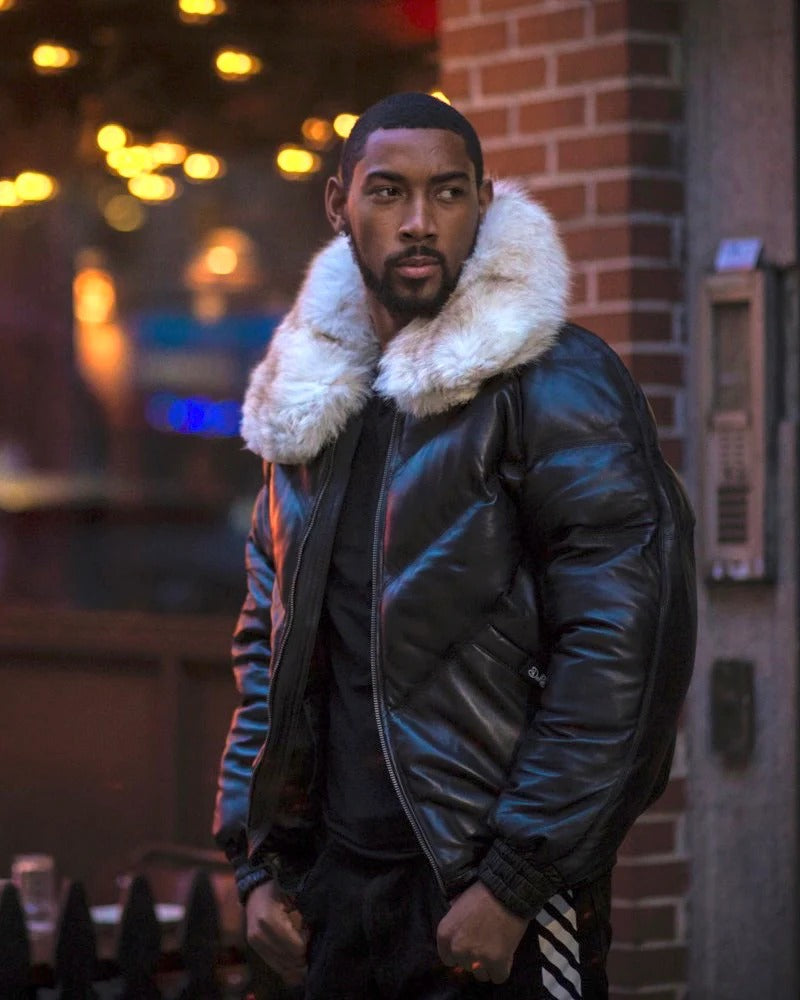 Herren V BOMBER - SCHWARZ (OFF WHITE FUR)