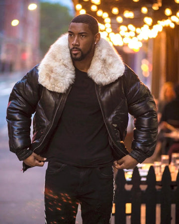 Men's V BOMBER- BLACK (OFF WHITE FUR)