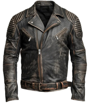 Men's Vintage Brown Distressed Genuine Leather Motorcycle Jacket