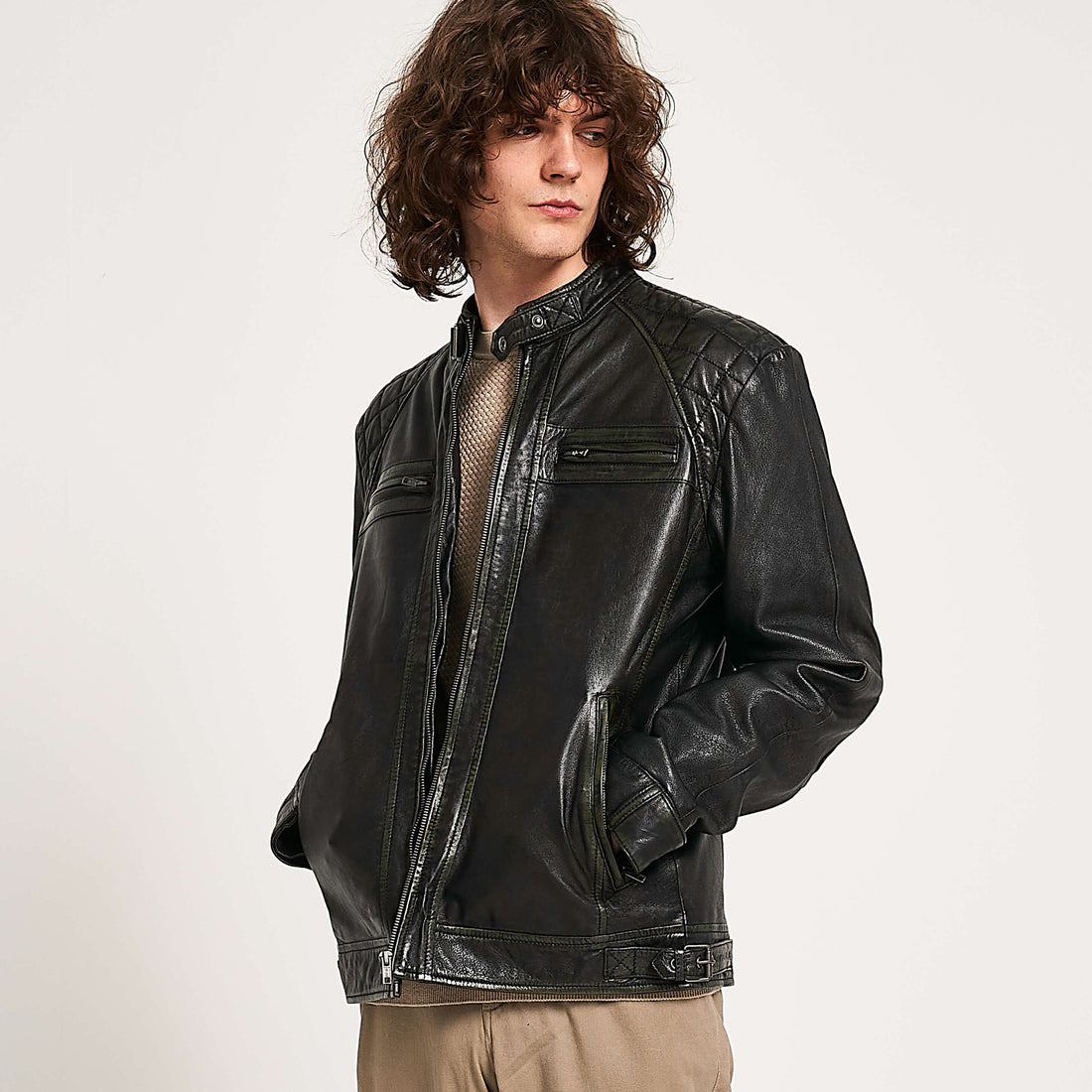 Men’s Washed Leather Racer Jacket