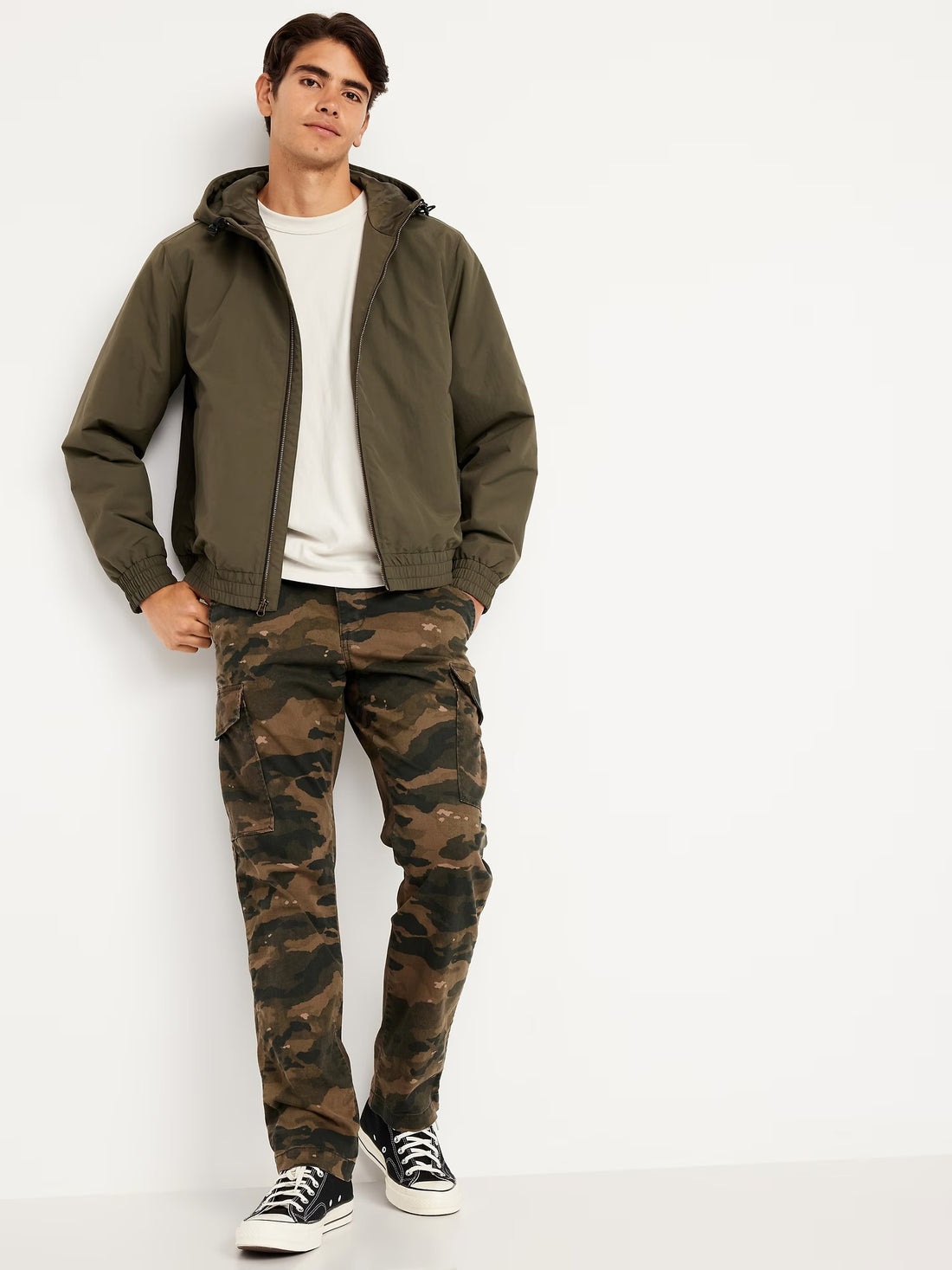 Chaqueta impermeable con cremallera técnica para hombre en verde Heritage