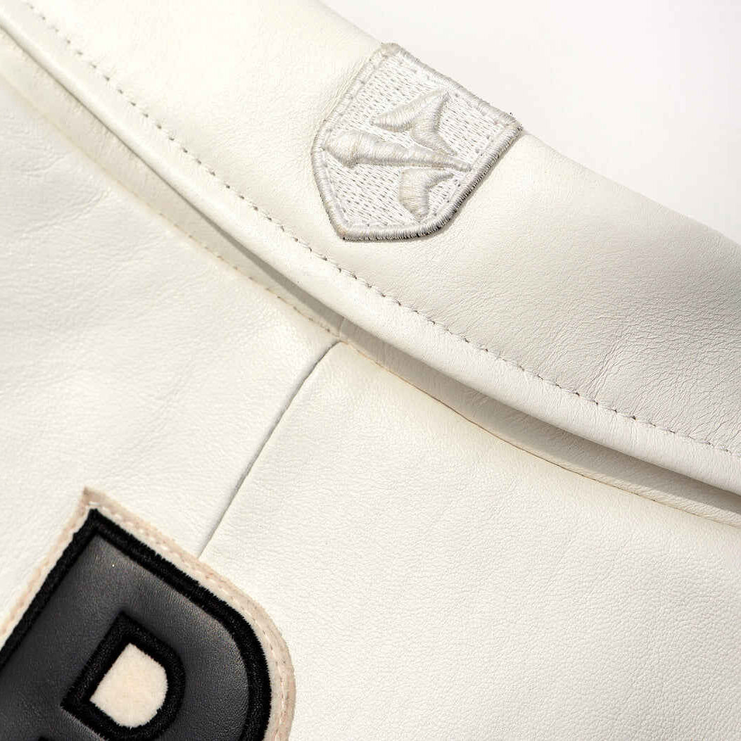 Men's White Icon Varsity Leather Bomber Jacket