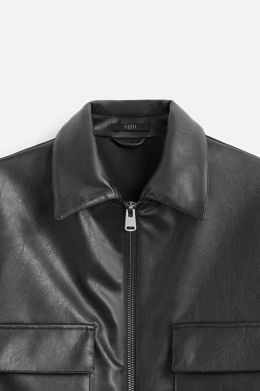 Men's Zip-Up Black Simple Leather Jacket Long Sleeves
