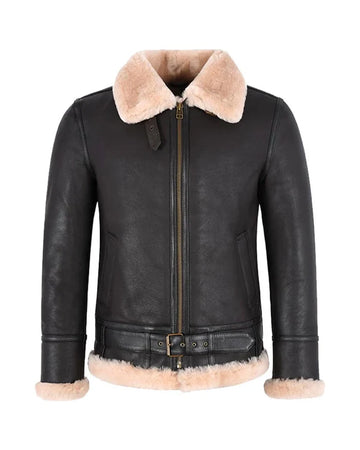 Men's Belted B3 Sheepskin Jacket Brown & Beige