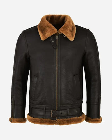 Men's Belted B3 Sheepskin Jacket Brown & Ginger