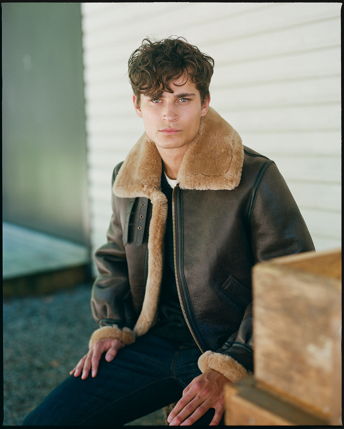 Men's Classic B-3 Sheepskin Leather Bomber Jacket Brown / Ginger