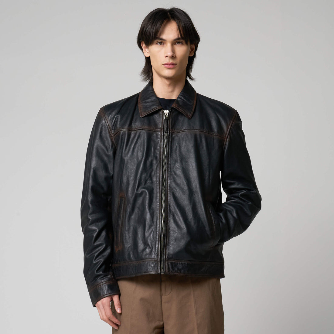 Men’s Washed Leather Harrington