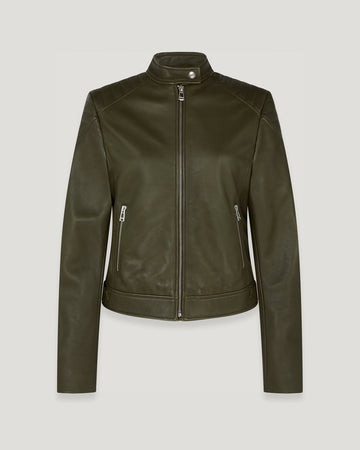 Damen Olive Army Mollison Racer Lederjacke Style